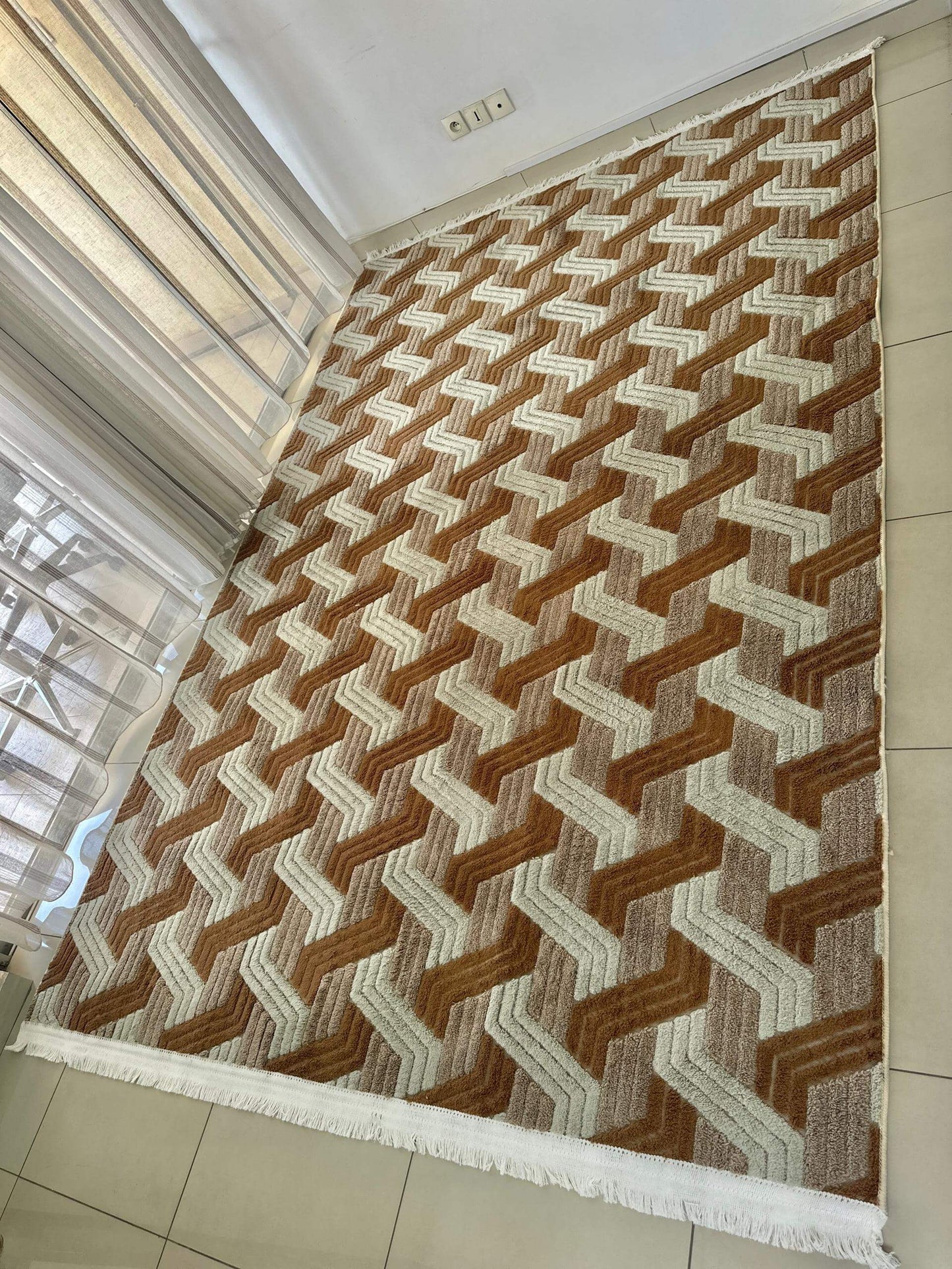 Moquette Zigzag Terracotta 3m x 2m – Spécial Tabaski 2026 | Livraison + Cadeau OFFERTS